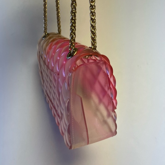 Jelly Crossbody Bag Pink Yellow Jelly Handbag Round Gold crossbody chain - Picture 5 of 6